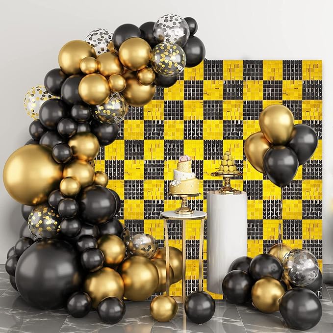 12PCS Black Gold Shimmer Wall Backdrop, Square Sequin Photo Backdrops Panel - Image 3