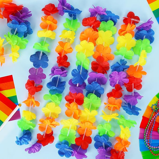 Hawaiian Leis Decorations, Luau Party Leis Bulk, Rainbow Hawaiian Pride Month - Image 3