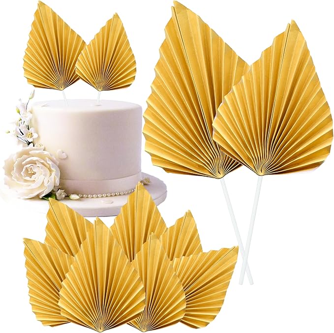 Gyufise 6Pcs Paper Palm Fan Cake Toppers Palm Leaf Fan Cake Topper Palm Spear by Gyufise