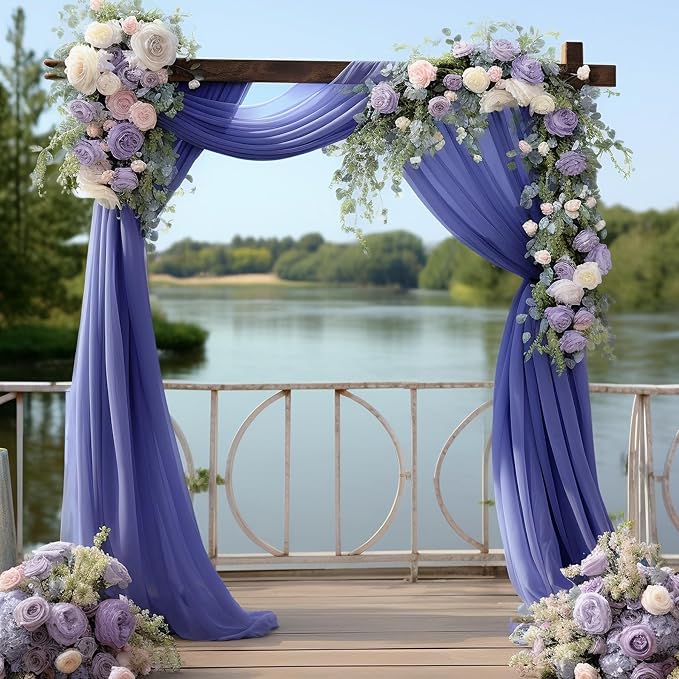 Wedding Arch Draping Fabric Navy Blue Sheer Wedding Backdrop Curtains - Image 7