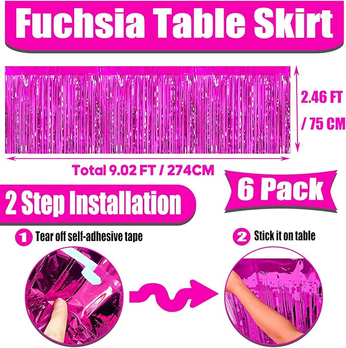 6 Pack 29x108 Inch Metallic Foil Fringe Tinsel Table Skirts Banner - Image 2