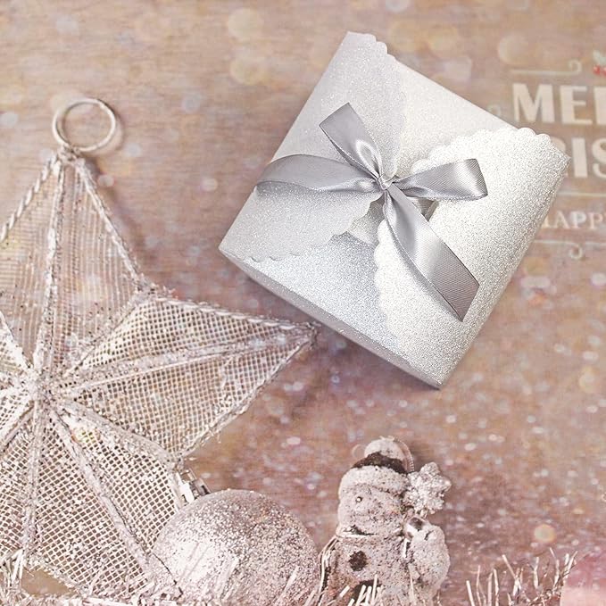 Silver Glitter Gift Boxes, Valentine's Day and More, 4.75” x 4.75” x 3.53” - Image 8