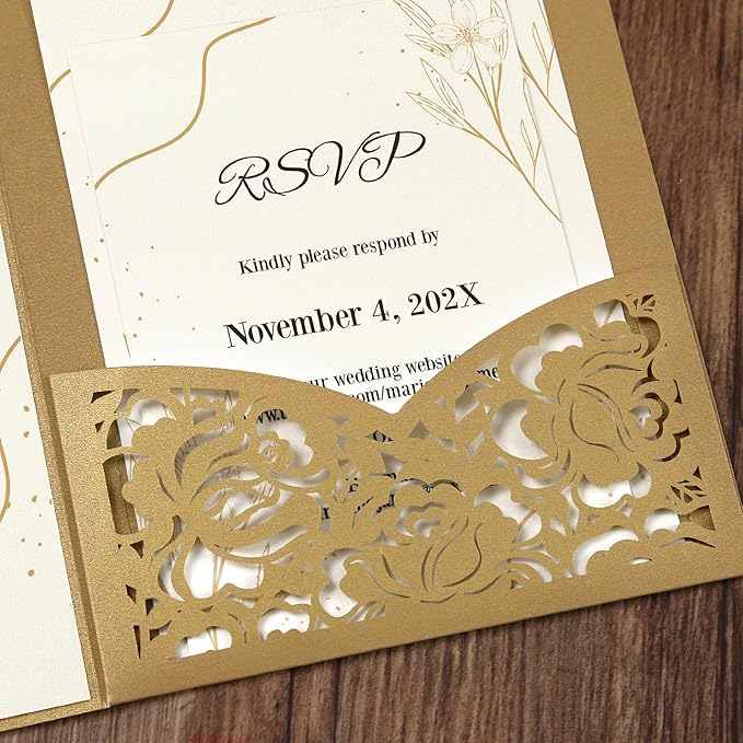 DORIS HOME 50pcs Laser Cut Wedding Invitation Pockets - Image 4
