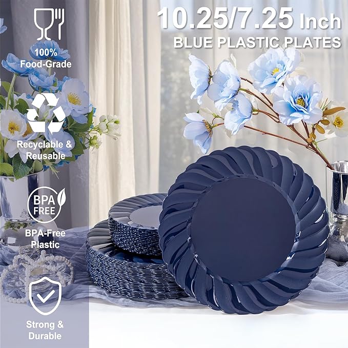 U-QE 60 Pcs Blue Plastic Plates - Image 9