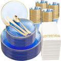 Rubtlamp 350 Pcs Clear Blue Plastic Plates, Hammered Party Plates Set by Rubtlamp