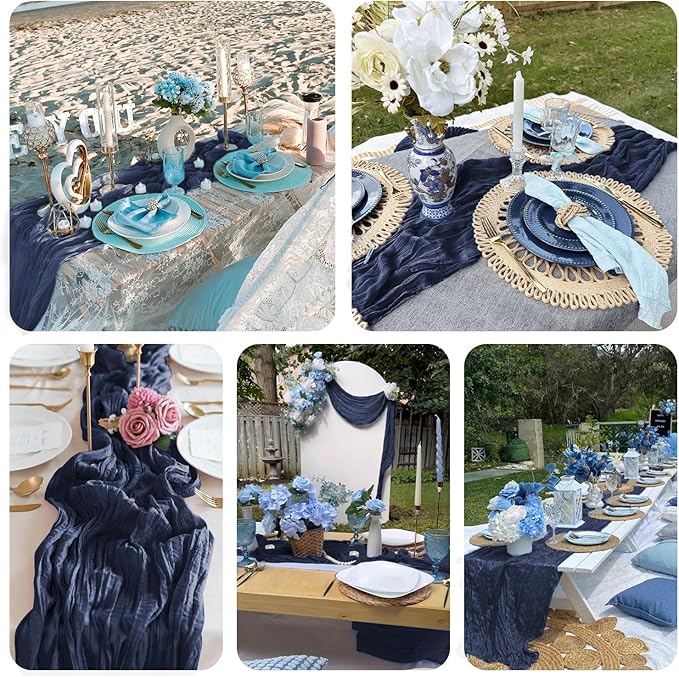 3 Pack Navy Blue Cheesecloth Table Runner 10FT Boho Gauze Cheese Cloth Table - Image 4