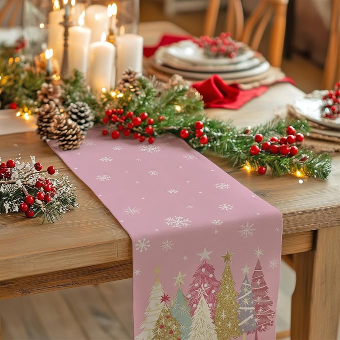 GEEORY Christmas Table Runner 13x60 Inch, Xmas Trees Snowflakes Holiday - Image 2