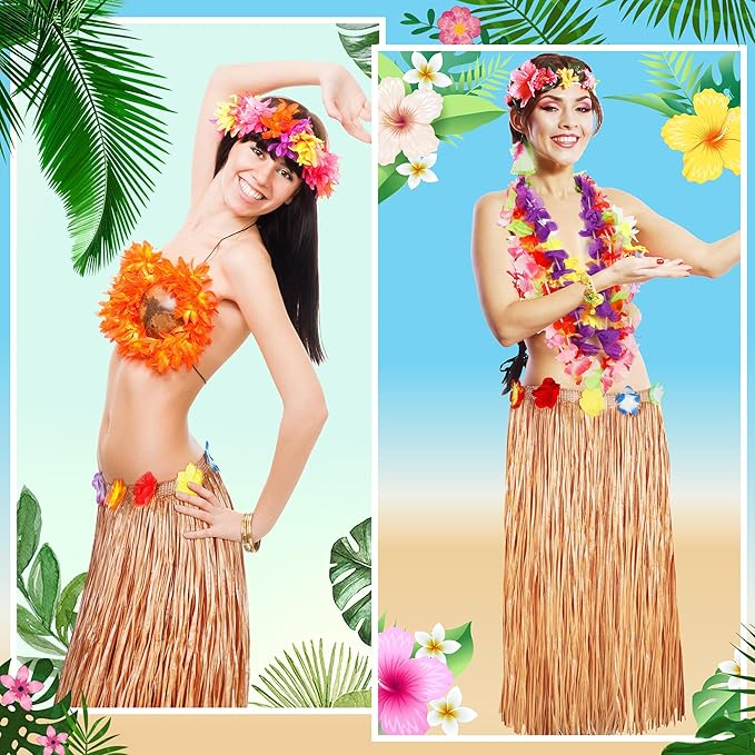 Hawaiian Themed Party Decorations, 108 X 29.5" Table Skirt Flower Tropical Hula - Image 7