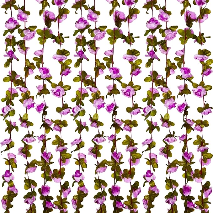 8Pcs 63Ft Light Purple Rose Garland, Fake Rose Hanging Flowers, Artificial by Tisspoms