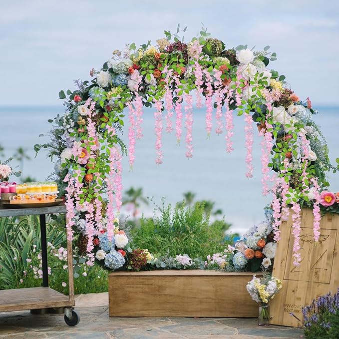 12 Pack Pink Wisteria Hanging Flowers Garland, 3.77 Feet Artificial Flower Vines - Image 6