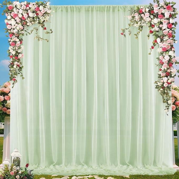 PARTISKY 10x7ft Sage Green Chiffon Backdrop Curtains, Wrinkle-Free Sheer Fabric - Image 8