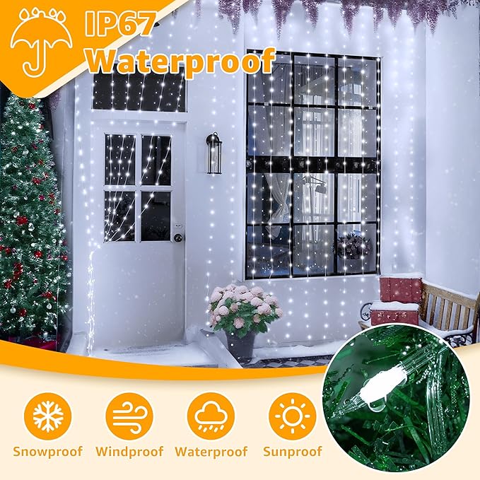 Ollny Curtain Lights 600LED 19.7ft x 9.8ft, IP67 Waterproof Outdoor Curtain - Image 2