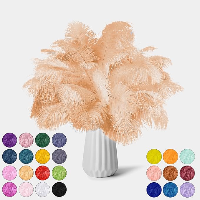 NEWONG 30pcs Champagne Ostrich Feathers Natural Bulk 11-14inch Vase Craft by NEWONG