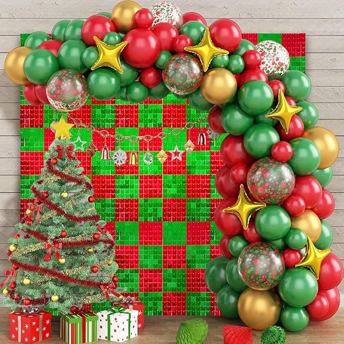 12PCS Red Green Shimmer Wall Backdrop, Laser Square Sequin Photo Backdrops Panel - Image 3