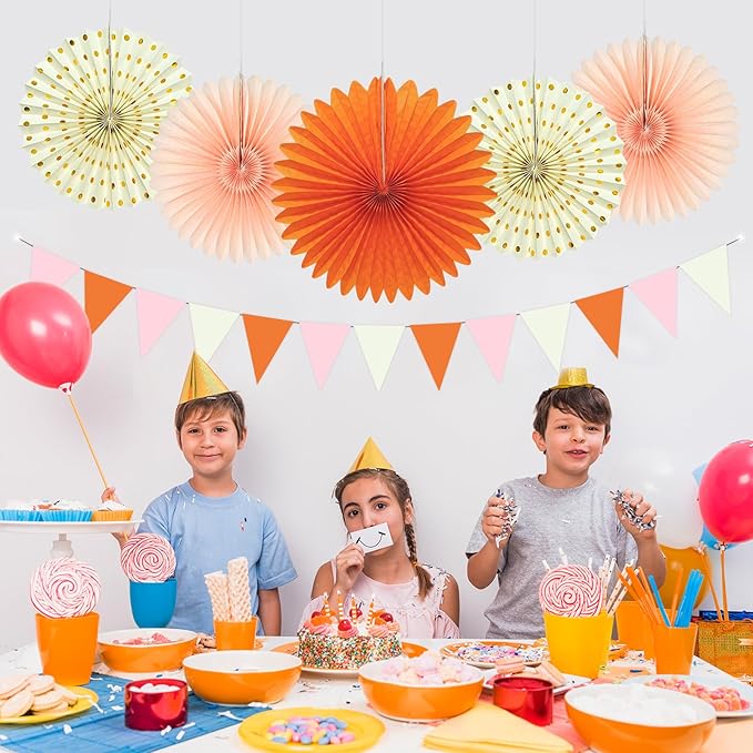 15Pcs Autumn Pink and Orange Party Decorations, Hanging Orange Paper Lanterns - Image 7