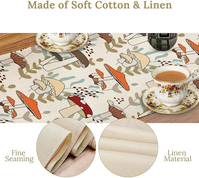 Mushroom Table Runner, Vintage Nature Plant Table Runner - Image 5
