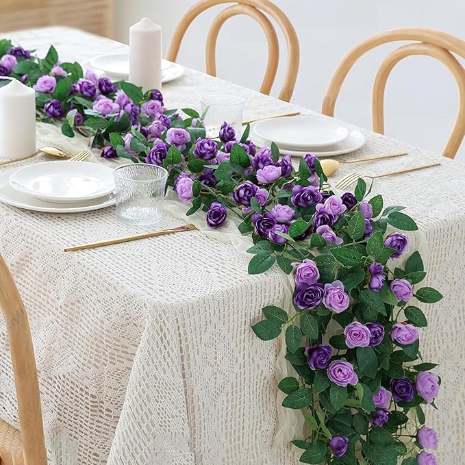 4 Packs Artificial Rose Garland: 31.48Ft Each Fake Flower Vine by KTGOW