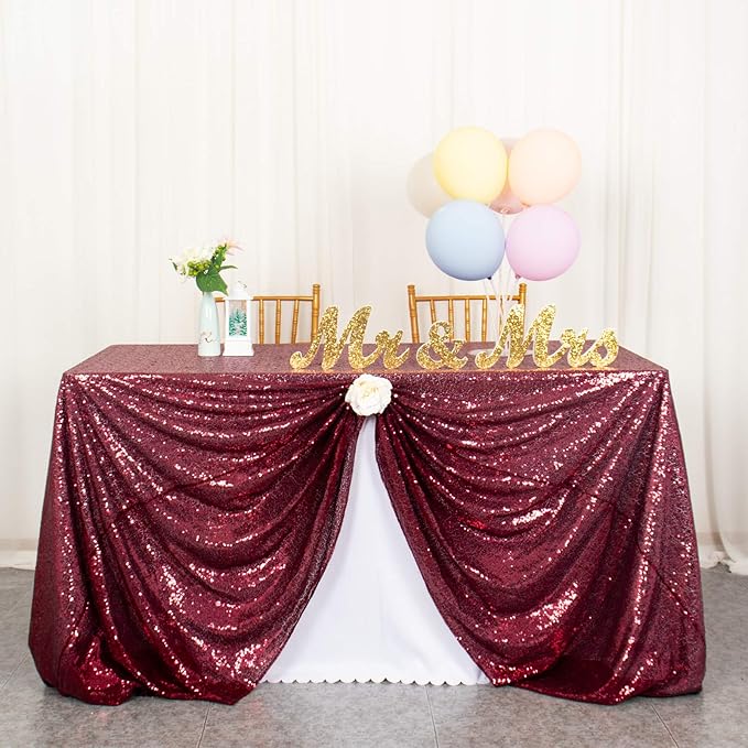 ShinyBeauty Sequin Tablecloth Burgundy 72x72-Inch Square Tablecloth Sequin by ShinyBeauty