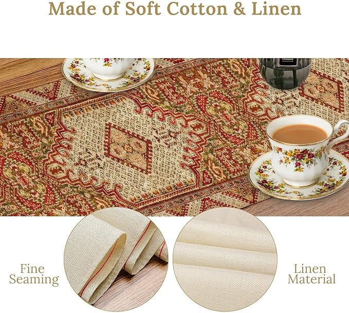 Boho Bohemia Style Orange Table Runner, Country Rustic Farmhouse Magical - Image 6