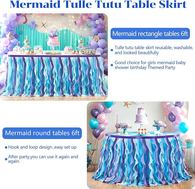 Partisky Mermaid Tulle Tutu Ruffle Curly Willow Table Skirt - Image 8