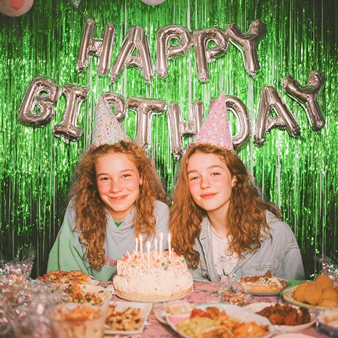 PartyWoo Green Streamers Backdrop 3pcs Green Tinsel Foil Fringe Streamer - Image 6