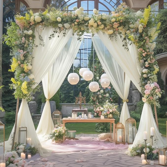 20x10 Ivory Tulle Backdrop Curtains - Image 2