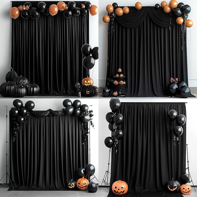 50 ft x 10 ft Wrinkle Free Black Backdrop Curtain - Image 3