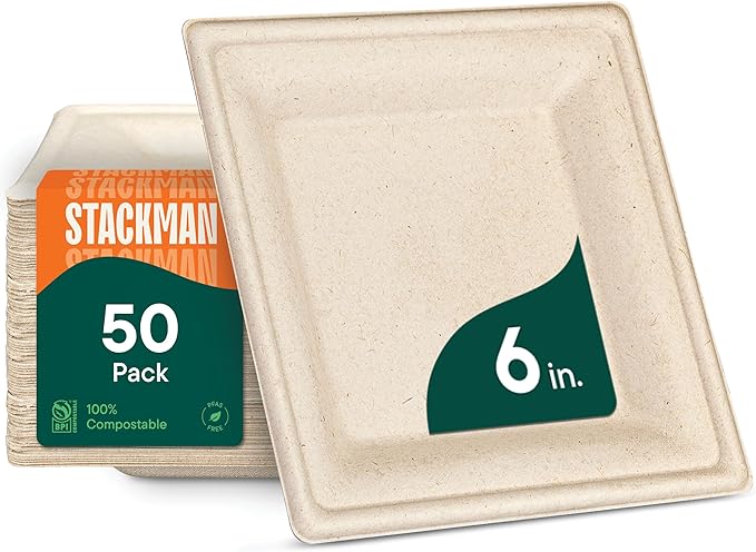 100% Compostable Square Paper Plates - Image 2