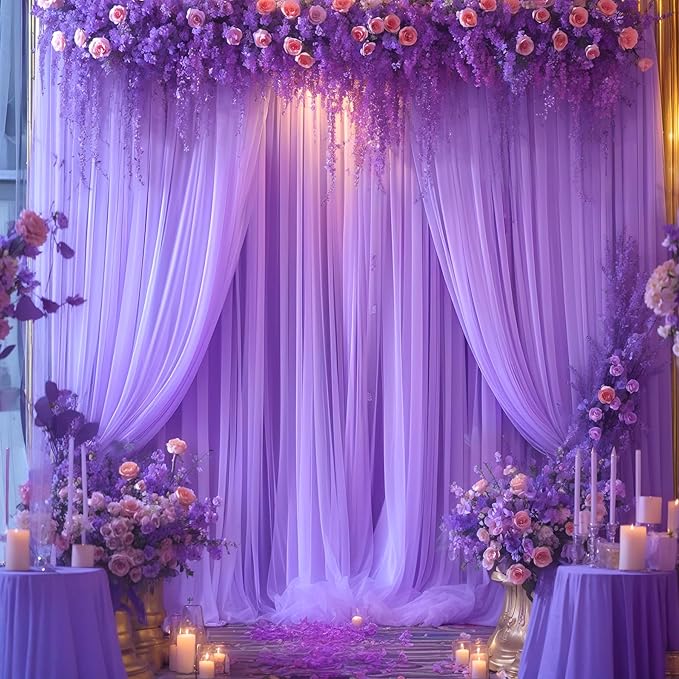 Purple Tulle Backdrop Curtain for Baby Shower Girls Birthday Party Purple Sheer - Image 5