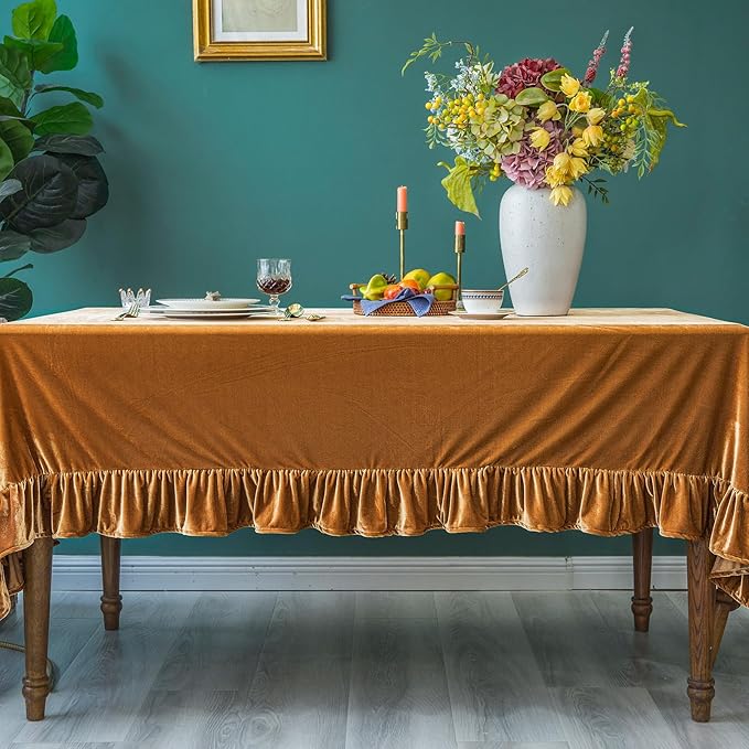 Velvet Tablecloth Luxurious Solid Rectangle Table Cloth, Oblong Retro Farmhouse - Image 3