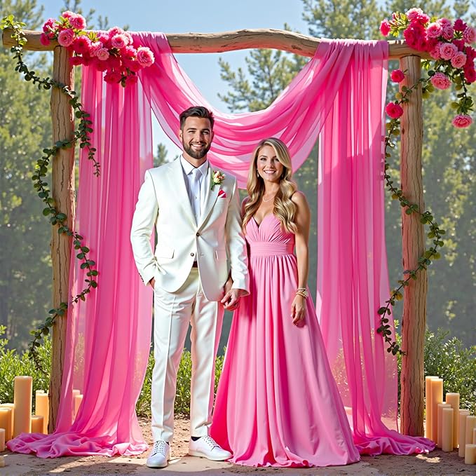 Wedding Arch Draping Fabric, 2 Panels 18FT Hot Pink Sheer Chiffon Curtain - Image 6