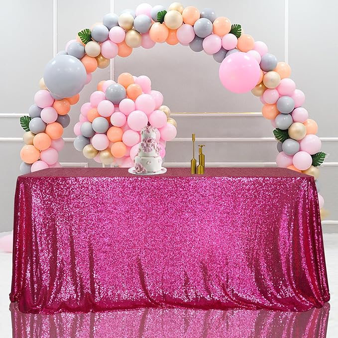 SquarePie Sequin Tablecloth 50 x 72 Inch Hot Pink Glitter Table Linen - Image 4