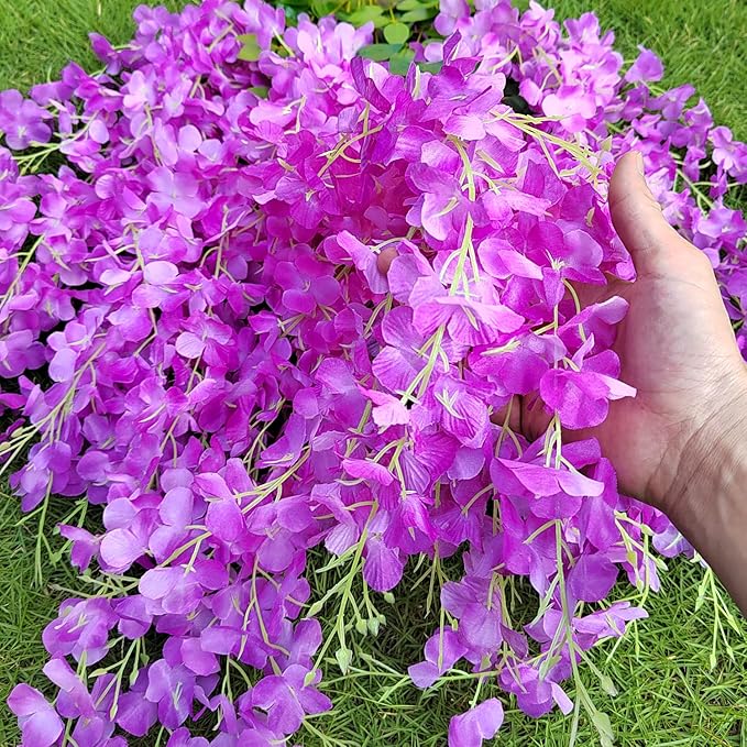 24 Pack Artificial Fake Wisteria Vine Ratta Hanging Garland Silk Flowers String - Image 3