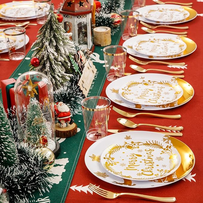 Supernal 150pcs Christmas Plates, Christmas Plastic Dinnerware include Gold - Image 7