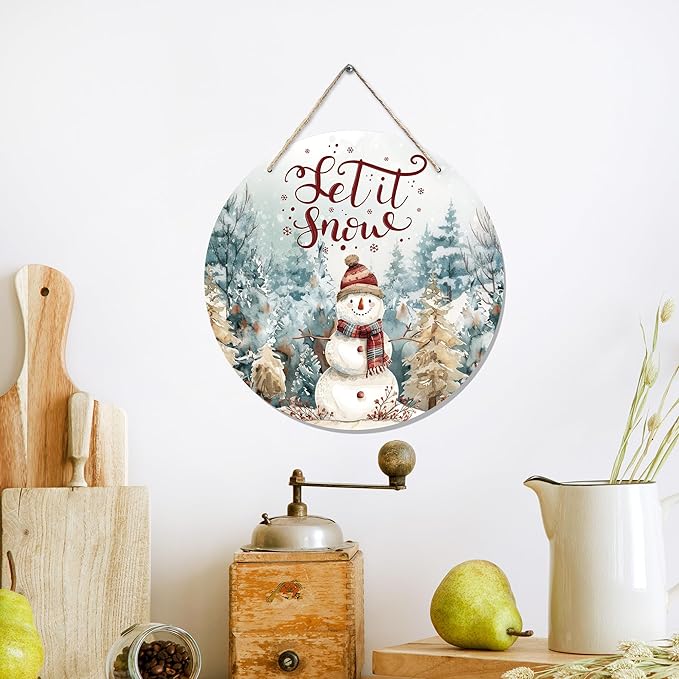 CGBHW Winter Snowman Wooden Sign, Christmas Xmas Pine Tree Landspace Hanging - Image 3