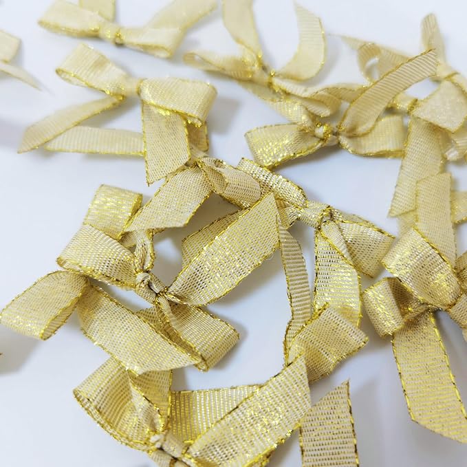 50pcs/pak 1-1/2" Mini Metallic Gold Ribbon Bows Without Twist Ties - Image 8