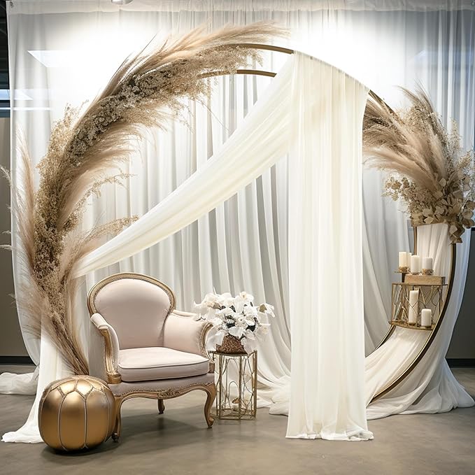 30" x 20Ft Wedding Arch Draping Fabric, 3 Panels Ivory Sheer Curtain Drapes - Image 6