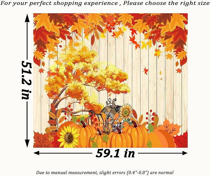 QGHOT Fall Tapestry Wall Hanging Autumn Photo Backdrop Rustic Orange Wood - Image 7