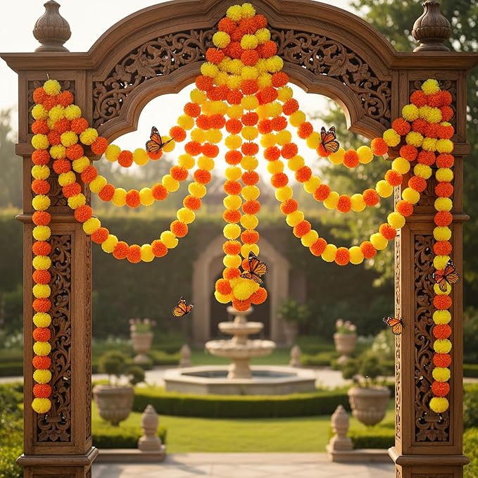 Marigold Garland for Decoration 5 Packs × 5ft Artificial Marigold Garlands by froufing