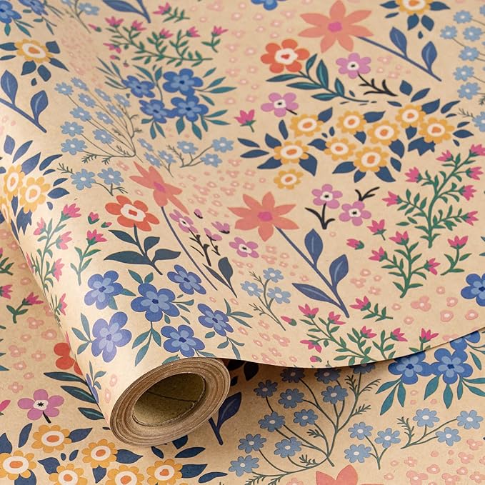 RUSPEPA Kraft Floral Wrapping Paper Roll by RUSPEPA