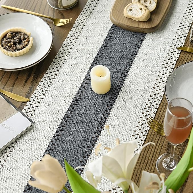 Artoid Mode Dark Grey Farmhouse Rustic Table Runner, Seasonal Holiday Hollow - Image 4