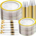 Rubtlamp 350 Pcs Clear Gold Plastic Plates, Disposable Dinnerware, 50 Cups by Rubtlamp