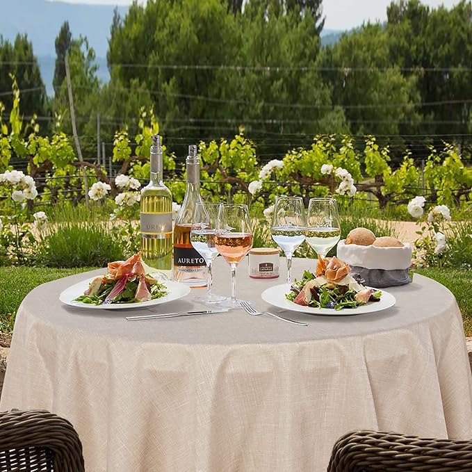 Fitable Faux Linen Textured Beige Round Tablecloths 60 Inches - Image 4