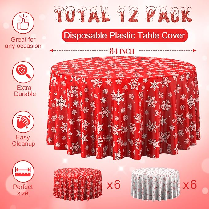Jectivs 12 Pieces Christmas Snowflake Plastic Party Tablecloth Decorations - Image 2