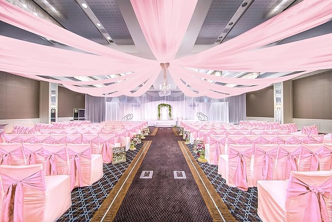 6 Panels Pink Ceiling Drapes for Wedding, 5ftx20ft Ceiling Drapes Cheesecloth - Image 6