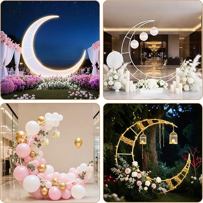 5.9 Feet Moon Shaped Wedding Arch Backdrop Stand Gold Frame - Image 5