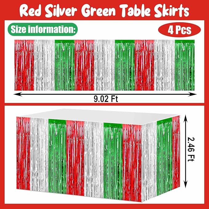 4 Pack 29x108 Inch Metallic Foil Fringe Tinsel Table Skirts - Image 2