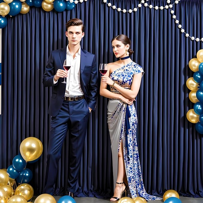 50 ft x 10 ft Wrinkle Free Navy Blue Backdrop Curtain - Image 6