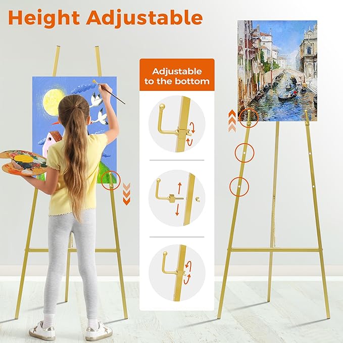 ARTASY 50" Gold Easel Stand for Wedding Signs, Portable Artist Easel for - Image 4