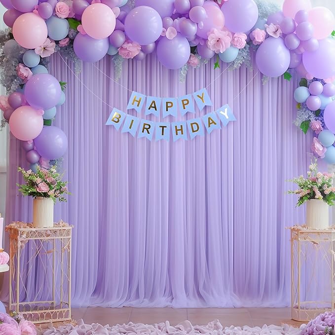 20x10 Purple Tulle Backdrop Curtains - Image 2